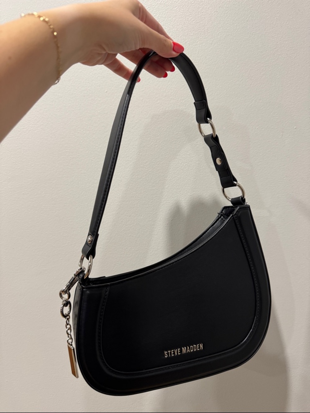 Steve Madden Black Crescent Shoulder Bag with silver Accent
